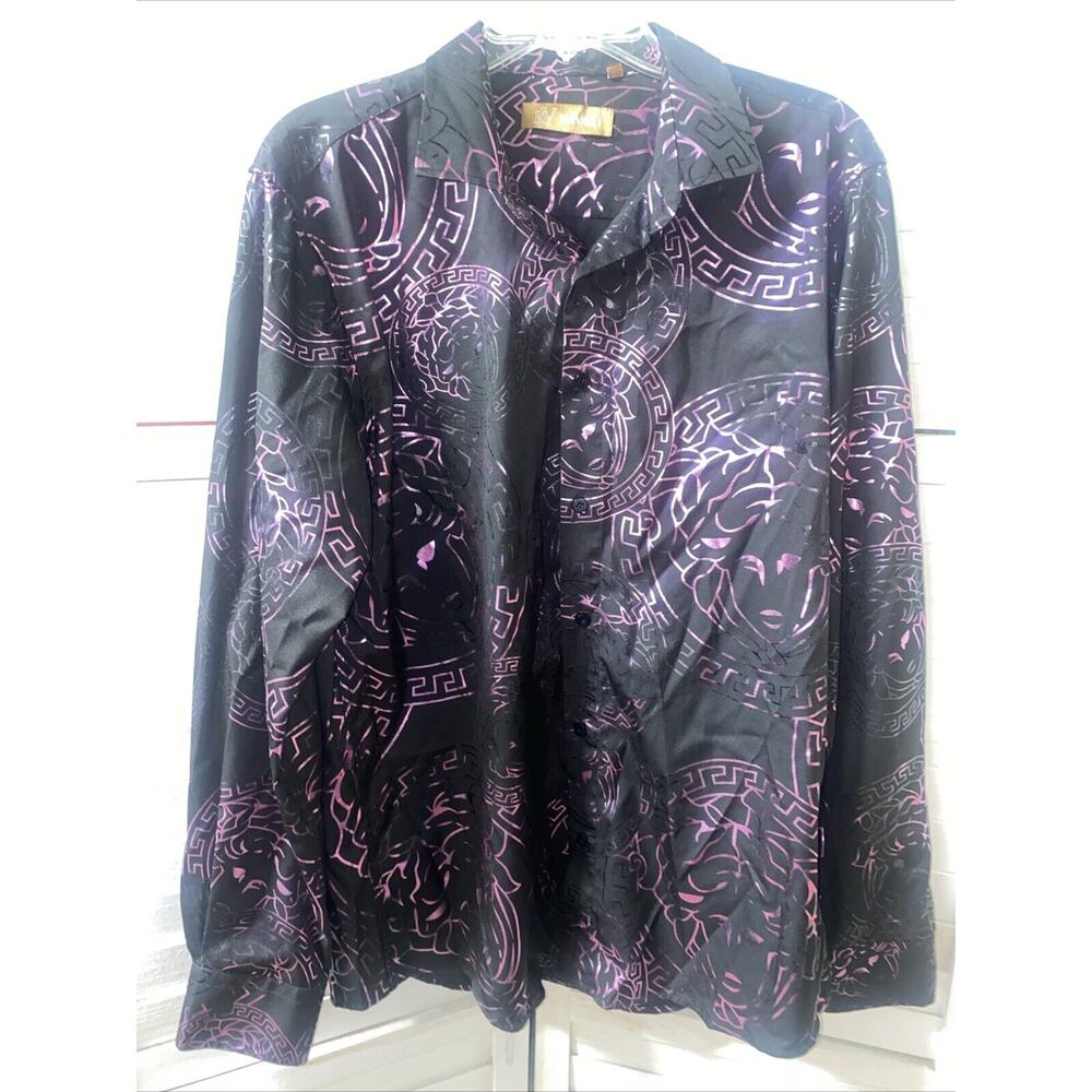 Men's Black and Purple Dress Shirt